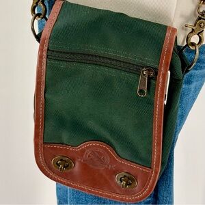Vintage Eddie Bauer, Leather Trim Green Crossbody bag, compact Y2K purse satchel